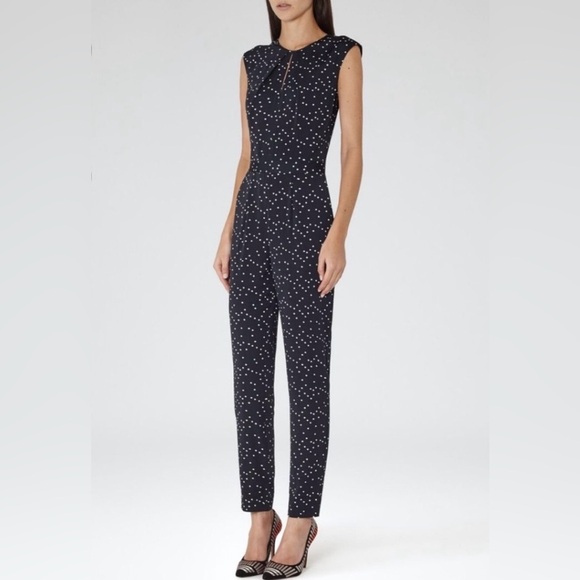 Reiss Pants - Reiss Navy Polka Dot Sleeveless Jumpsuit